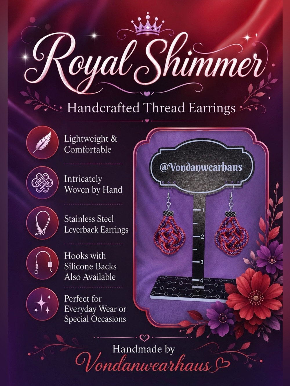 Royal Shimmer Handcrafted Thread Earrings - Purple & Red